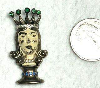 Alfred Philippe Crown Trifari Enameled Queen Figural Chess Piece Pin Sterling