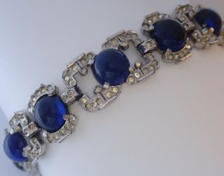Vintage Art Deco Ktf Trifari Rhodium Plate Sapphire Crystal Rhinestone Bracelet