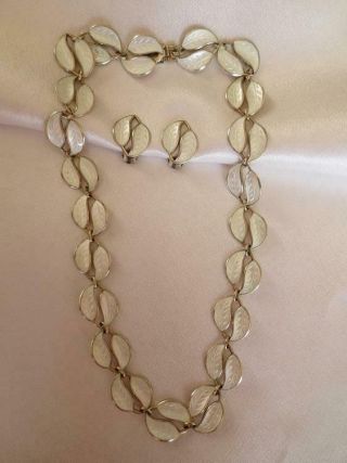 David - Andersen Norway Sterling Silver/white Enamel Leaf Necklace & Er 