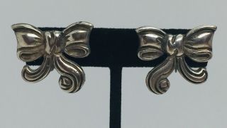 Los Castillo Vintage Mexican 980 Sterling Silver Bow Clip Earrings