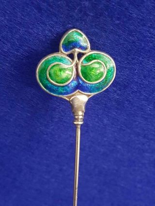 Fantastic Arts & Crafts Enamelled Sterling Silver And Steel Hat Pin