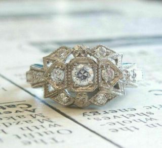 Vintage Art Deco Engagement Wedding Ring 1.  61ct Diamond 14k White Gold Over Fine