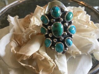 Vintage Sterling Signed Begay Turquoise Navajo Native American Ring Size 9.  25