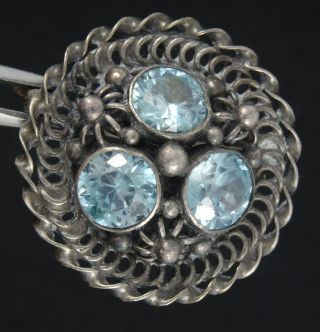 Antique Art Deco Swirl Sterling Silver W/ 6 Mm Dia.  Aquamarine Pin Brooch 7/8 "