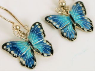 Vintage Designer Signed David Andersen Sterling Silver Enamel Butterfly Earrings