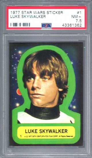1977 Topps Star Wars Sticker 1 Luke Skywalker Psa 7.  5 Nm,  (1362) Centered