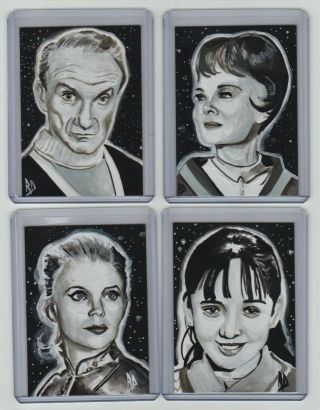 Lost In Space Sketch Card Set Of 4 Painted Sci - Fi Art 1/1 Aceo Decker