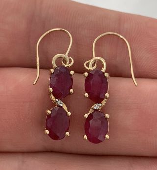 9ct Gold 1.  20 Carat Ruby And Diamond Drop Earrings,  9k