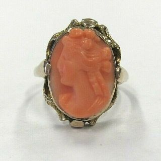 Coral Carved Cameo Ring,  5.  2 Grams,  14k Gold,