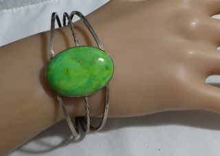 Southwest Sterling Cuff Bracelet W,  Green Turquoise Signed