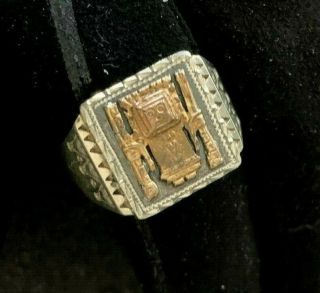 Peruvian Viracocha Inca God Men’s Ring Size 11.  5 Sterling Silver & 18k Gold Peru