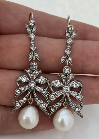 Solid Silver Baroque Pearl & Paste Set Large Drop Dangly Earrings 925.