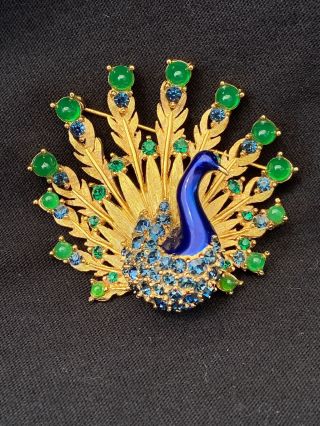 Vintage Marcel Boucher Signed & Numbered Rhinestone Glass Peacock Brooch