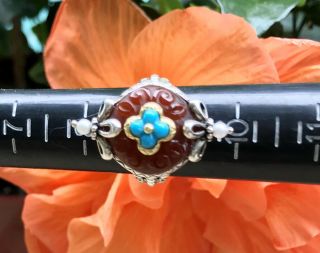 Barbara Bixby 18k Gold 925 Sterling Silver Carnelian Pearl Turquoise Ring Size 9