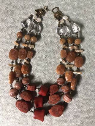 Stephen Dweck Coral And Semi Precious Exquisite 3 Strand Statement Necklace