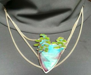 HAND CRAFTED STERLING SILVER ENAMEL ESTATE LILY FRANKLIN PARADISE ISLAND NECKLAC 2
