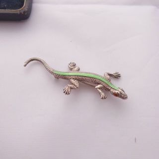 Solid silver art deco period enamel lizard brooch,  boxed,  925 2