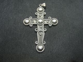 Vintage Large Taxco Mexico Sterling Silver 925 Cross Pendant Tj - 65