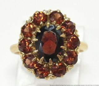 Gem Quality Garnet 14k Gold Ring Ladies Vintage Classic Halo Cluster Birthstone