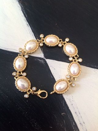 Vintage Christian Dior Mabe Pearl Rhinestone Bracelet Exc.  Cond.  Couture
