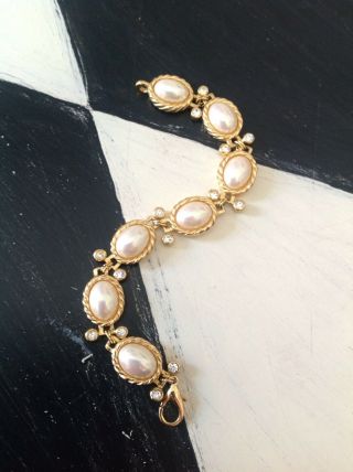 Vintage Christian Dior Mabe Pearl Rhinestone Bracelet Exc.  Cond.  Couture 3