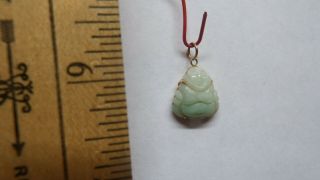 Vintage Carved Jade Buddha Pendant With 14k Gold Mounting