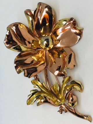 Large 1940’s Alfred Philippe Trifari Rose & Yellow Gold Floral Spray Pin