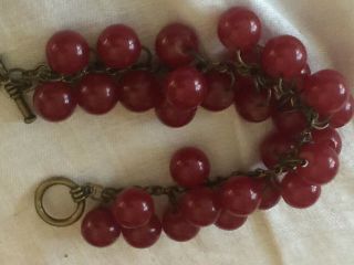 Vintage Cherry Red Round Ball Bakelite Beaded Bracelet