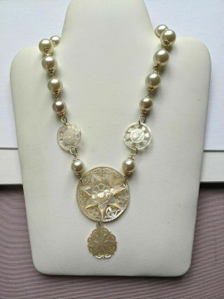 Antique Recycled Antique Mother Of Pearl Necklace