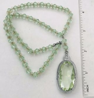 Antique Art Deco Green Uranium Glass Filigree Bead Necklace