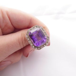 Solid Silver Art Deco Period Amethyst Large Cluster Ring,  925