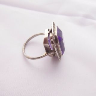 Solid silver art deco period amethyst large cluster ring,  925 2