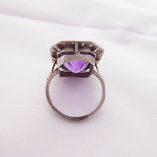 Solid silver art deco period amethyst large cluster ring,  925 3