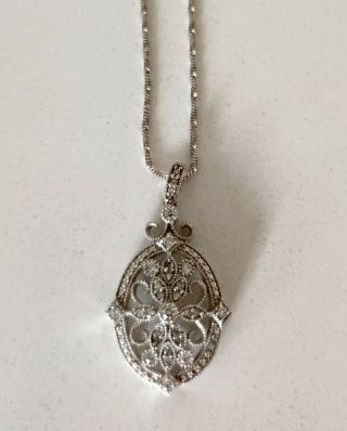 Michael Hill Sterling Silver Vintage Art Deco Filigree Pendant With Chain