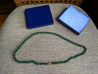 Vintage Jadeite Japanese Jade Beaded Necklace With Gold Clasp - 26 " - 8 Mm Beads