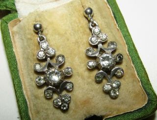 Brilliant,  Antique Georgian Sterling Silver Old Cut Paste,  Closed Back Earrings