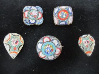 5 Vintage Micro Mosaic Brooches Or Pins Made In Italy - Very Detailed 1 "