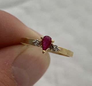 14ct Gold Pear Drop Ruby And Diamond Ring,  14k Mexico