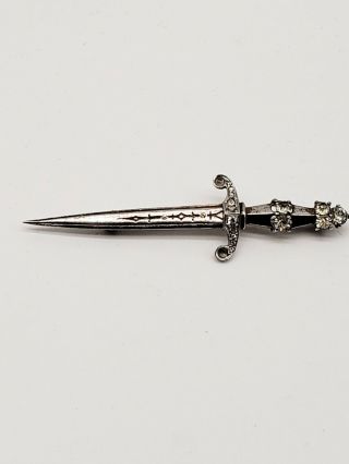 Vintage Large Crown Trifari Sterling Silver Rhinestone Sword Pin Alfred Philippe