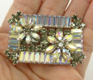 Rectangular Sherman Brooch and Earrings set with Flowers aurora borealis 3