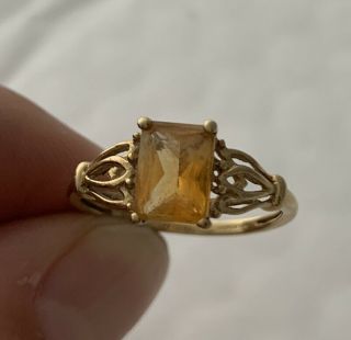 9ct Gold Emerald Cut Citrine Vintage Ring,  9k 375