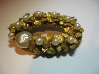 Miriam Haskell Gold Gilt / Gilded Baroque Pearl Brooch / Pin 2