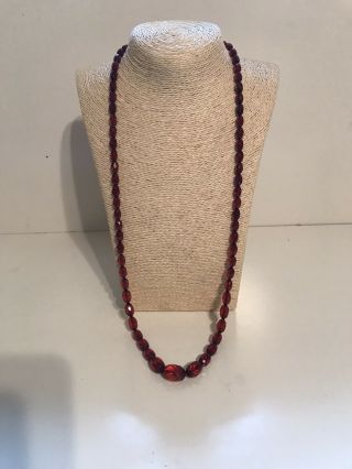 Long Cherry Amber Bakelite Faceted Graduating Beads Necklace