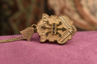 Antique Victorian Gold Filled Garnet Photo Locket Pendant Chain Necklace