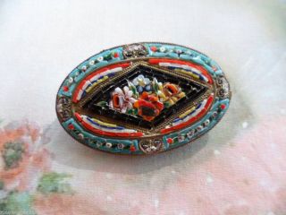 Vintage Italian Micromosaic Tile Micro Mosaic Oval Brooch Pin Made In Italy