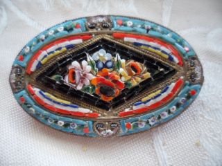 VINTAGE ITALIAN MICROMOSAIC TILE MICRO MOSAIC OVAL BROOCH PIN Made in Italy 3