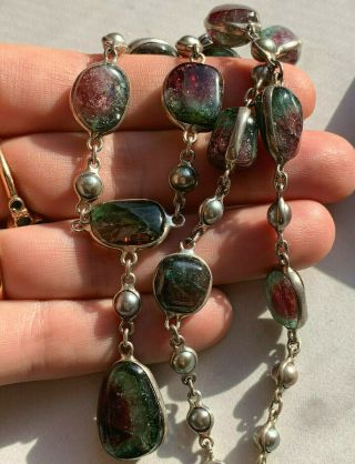 Vintage Sterling Silver 925 Watermelon Tourmaline Bead Pearl Pendant Necklace 21