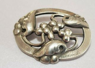 Vintage Georg Jensen Sterling Silver Grapes Brooch Pin Danish Art Nouveau 101