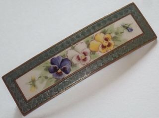 Antique Edwardian Hand Painted Guilloche Enamel Pansy Flower Brooch