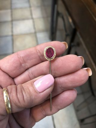 Antique Art Deco Ruby 14k White Gold Lapel Stick Pin